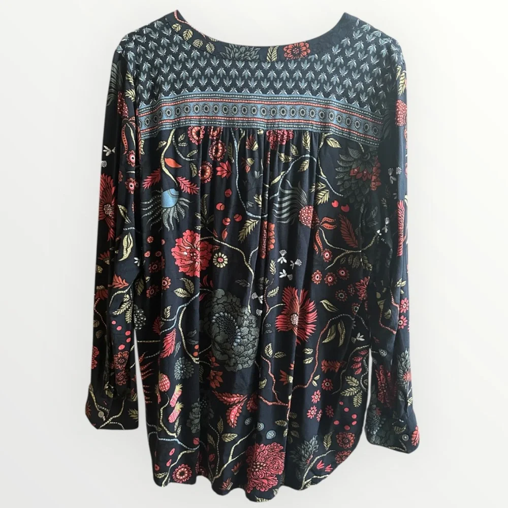 LOFT Navy Blue Floral Long Sleeve Tunic - Picture 3 of 5